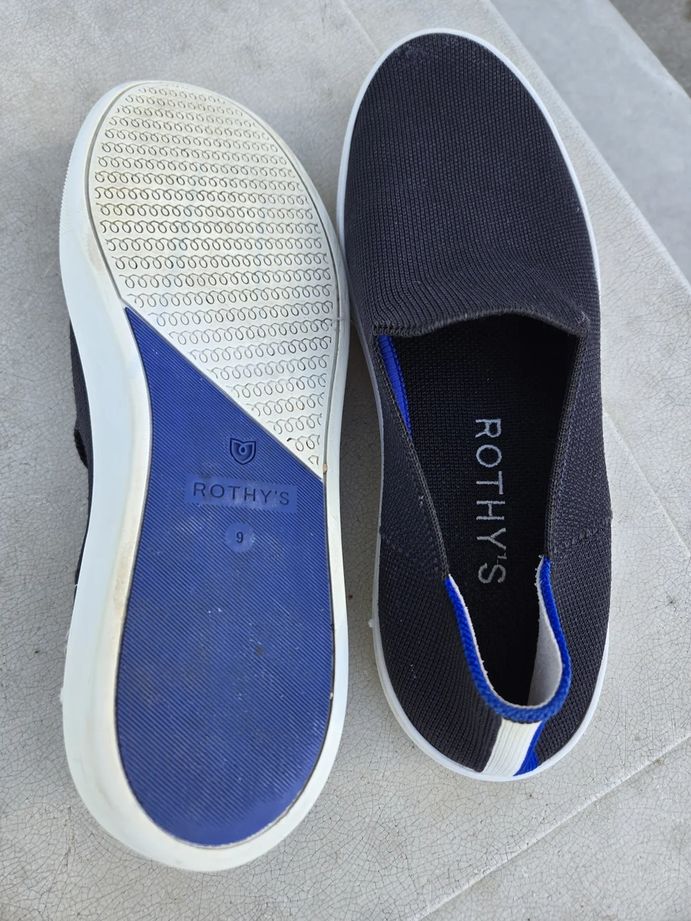 Rothy's Women's Black Slip-On Loafers with Blue Trim Size 9